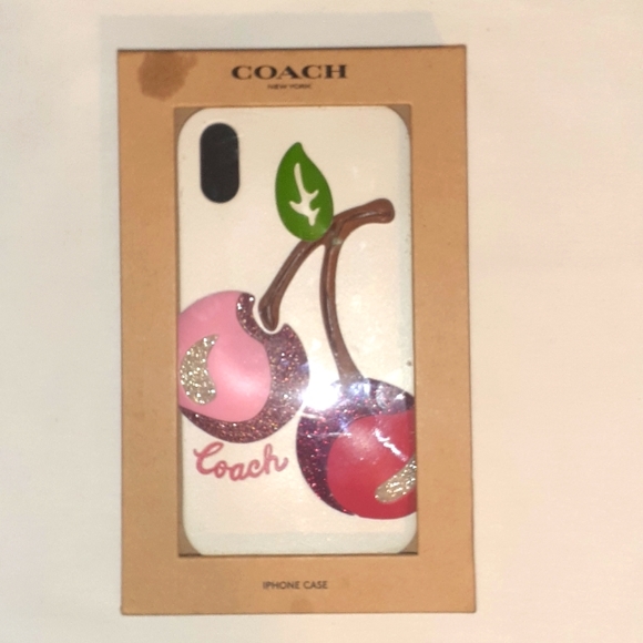 (COACH F65093) IPHONE X/XS SILICONE CASE WHITE WITH OVERSIZED CHERRY RED PINK - Picture 1 of 8